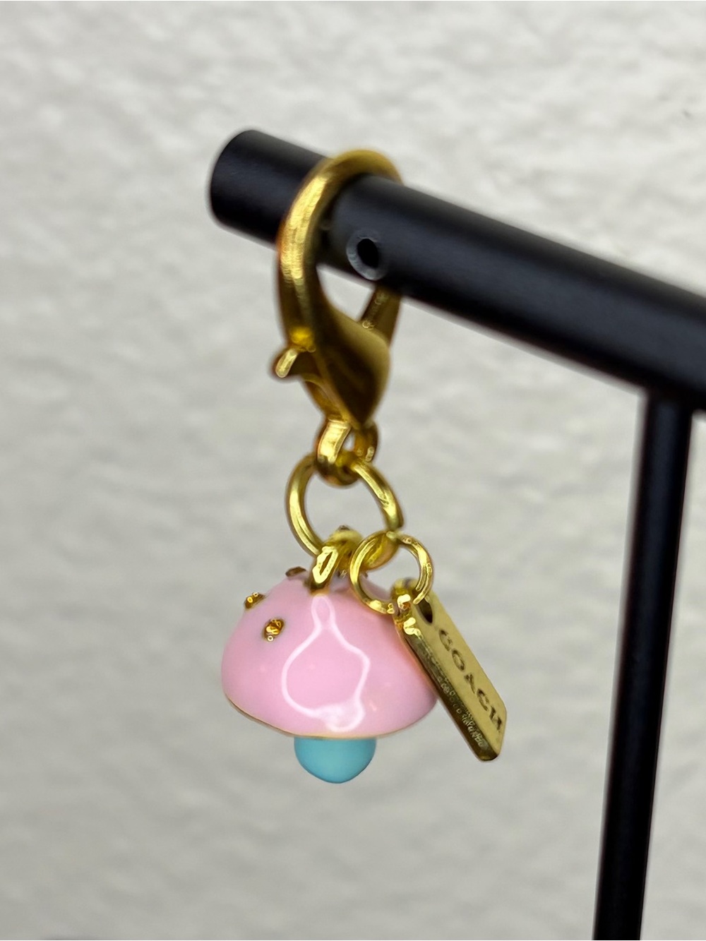 Trendy Pink Enamel Mushroom Bag Charm Lobster Clasp Keychain Purse Charm
